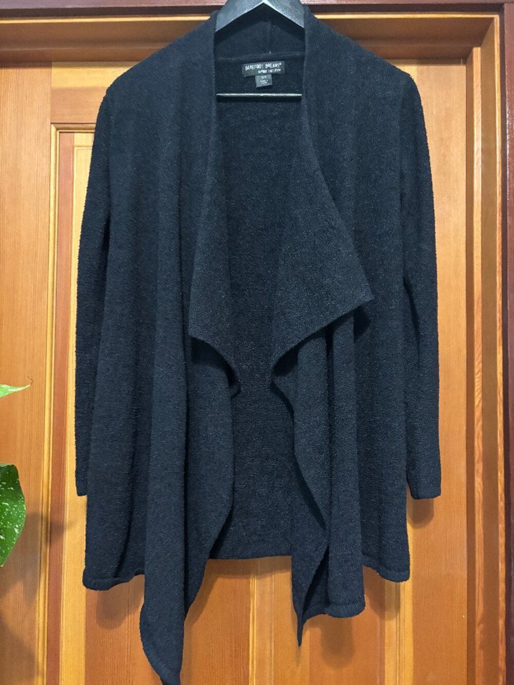 Barefoot Dreams CozyChic Cardigan Black S/M Open Front Drape Soft Luxe